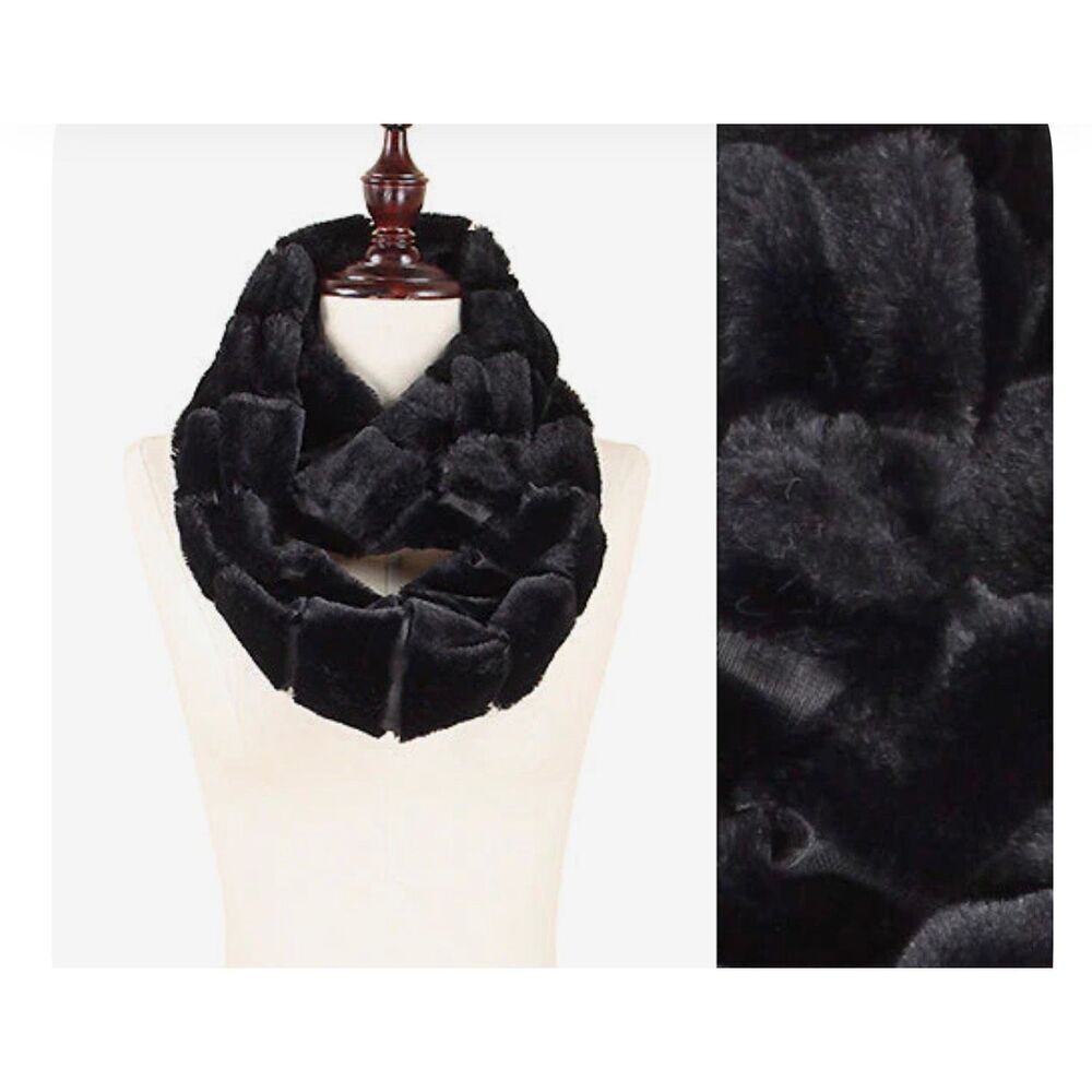 NWT  black faux mink fur retro glam infinity scarf